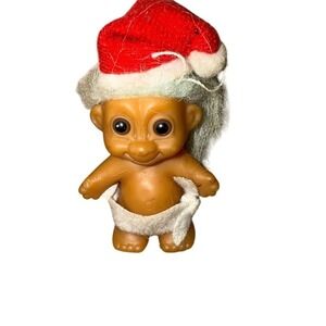 Vintage Russ Baby Troll Doll‎ 90s Blue Hair Santa Hat & Diaper Collectible